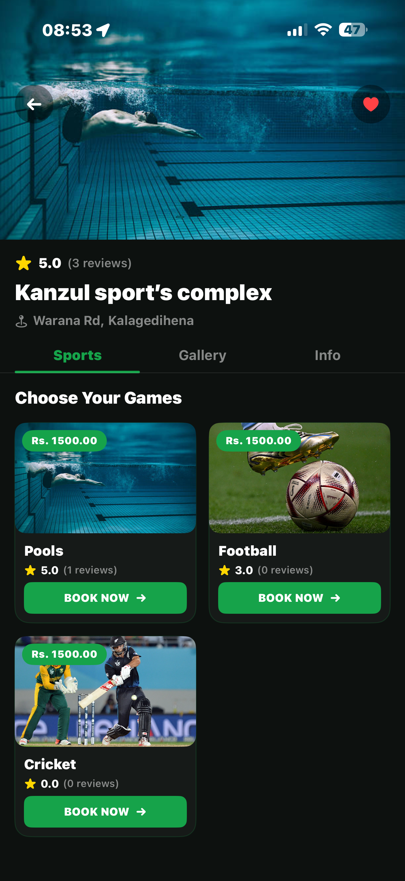 Sportynix Sports screen